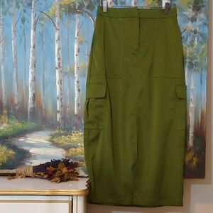 House of Harlow 1960 Olive Green Cargo Skirt w/ Front Vent and 4 Pocket